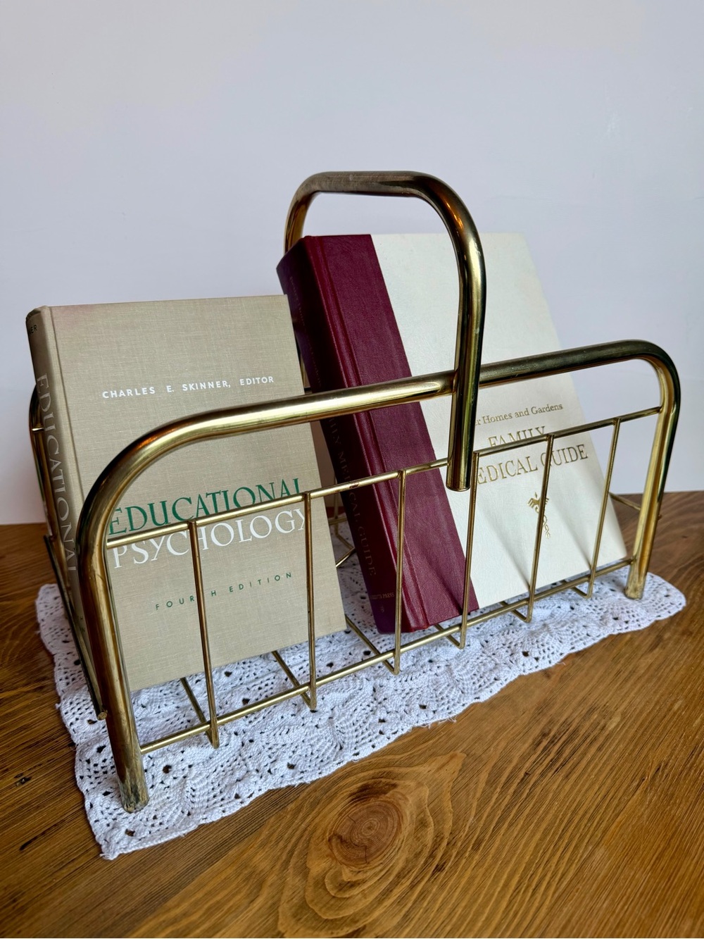 Vintage Brass Tone Magazine Rack Newspaper Holder Mid Century Style